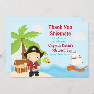 Cartão De Agradecimento Festa de aniversário de Rapaz Pirata Loura e Bonit
