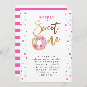 Cartão De Agradecimento Festa de aniversário de Rosquinha rosa doce