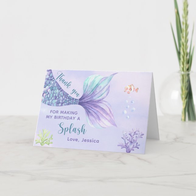 Cartão De Agradecimento Festa de aniversário de Sereia debaixo do Mar. (Frente)