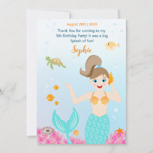 Cartão De Agradecimento Festa de Aniversário de Sereia e Amigas Meninas