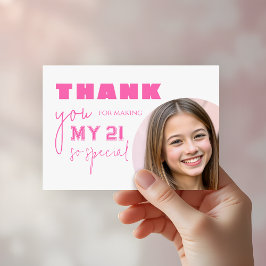 Cartão De Agradecimento Festa de aniversário de Tipografia Rosa-Quente