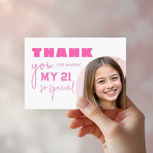 Cartão De Agradecimento Festa de aniversário de Tipografia Rosa-Quente