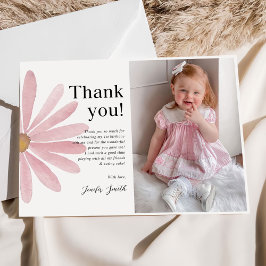 Cartão De Agradecimento Festa de Aniversário de Um Ano de Menina Rosa Dais