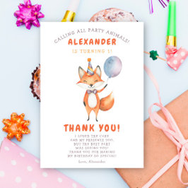 Cartão De Agradecimento Festa de Aniversário de uma pequena raposa de 3 an