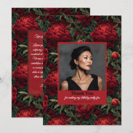 Cartão De Agradecimento Festa de Aniversário de Verão com Flor de Peônia 