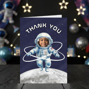 Cartão De Agradecimento Festa de Aniversário do Astronauta 1ª Viagem ao Re