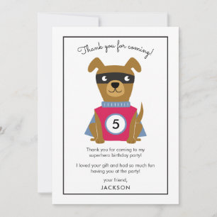 Cartão De Agradecimento Festa de Aniversário do Cachorrinho Super-Herói Ag