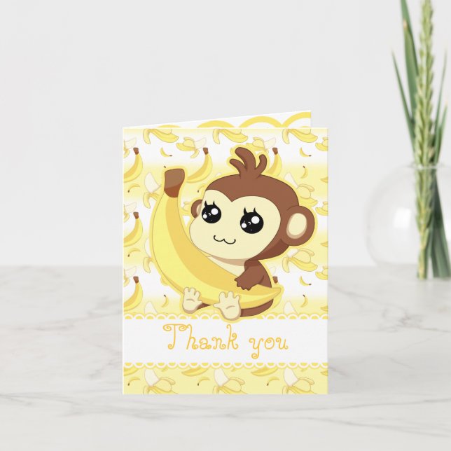 Cartão De Agradecimento Festa de aniversário do macaco Kawaii fofo seguran (Frente)