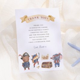 Cartão De Agradecimento Festa de Aniversário do Menino com Animais Piratas