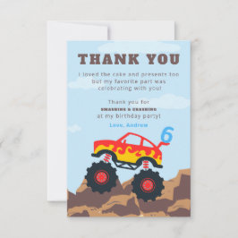 Cartão De Agradecimento Festa de Aniversário do Menino de Caminhão Monstro