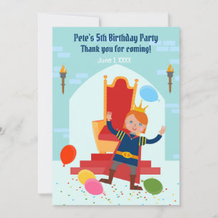 Cartão De Agradecimento Festa de Aniversário do Menino Príncipe Real