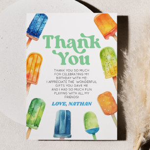 Cartão De Agradecimento Festa de aniversário do picolé verde-azul