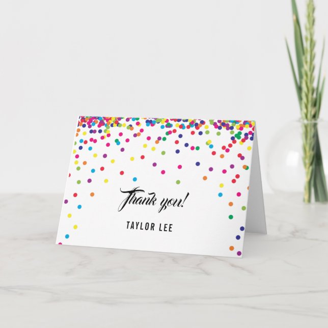 Cartão De Agradecimento Festa de aniversário do Rainbow confetti sprinkles (Frente)