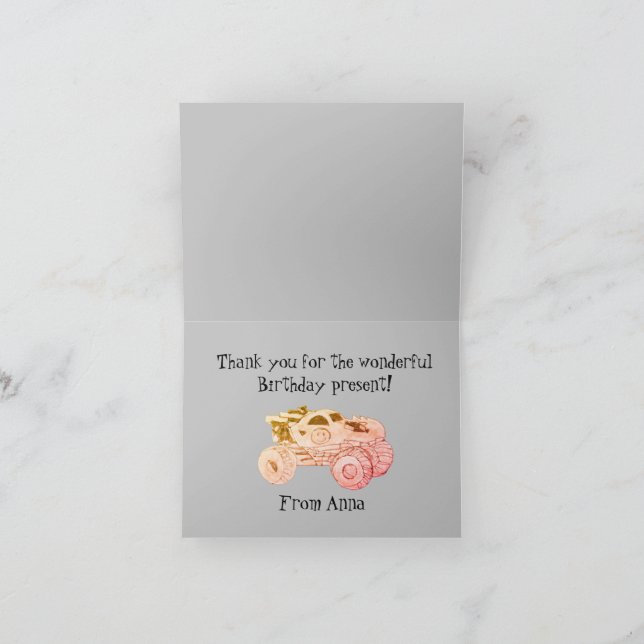 Cartão De Agradecimento Festa de Aniversário do Rali de Caminhões Monstro  (Interior)