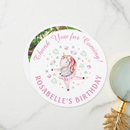 Cartão De Agradecimento Festa de aniversário do Unicorn Pink Ballerina Obr