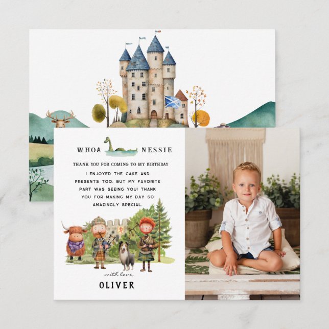 Cartão De Agradecimento Festa de aniversário escocesa | Foto Obrigado (Frente/Verso)