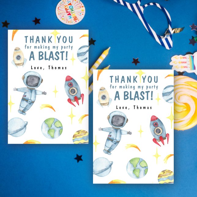 Cartão De Agradecimento Festa de aniversário Espacial Astronauta (Criador carregado)