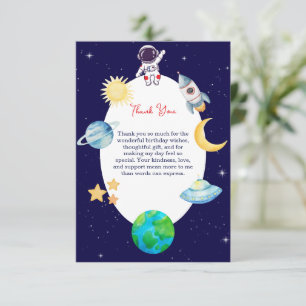 Cartão De Agradecimento Festa de Aniversário Espacial com Aquarela