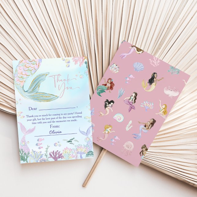 Cartão De Agradecimento Festa de Aniversário Fantasia de Sereia Aquarela (Criador carregado)