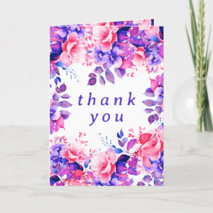 Cartão De Agradecimento Festa de aniversário Floral Da Púrpura Aquarela Ob