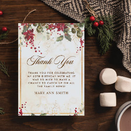 Cartão De Agradecimento Festa de aniversário Floral do Red Poinsettia