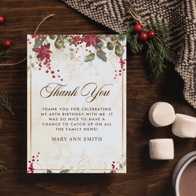 Cartão De Agradecimento Festa de aniversário Floral do Red Poinsettia (Criador carregado)