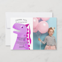 Cartão De Agradecimento Festa de Aniversário Foto de Dinossauro Rosa Fofo