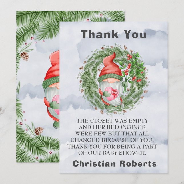 Cartão De Agradecimento Festa de aniversário Gnomo de Natal Obrigado Cartõ (Frente/Verso)