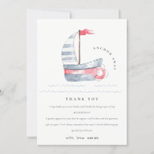 Cartão De Agradecimento Festa de Aniversário Infantil Barco à Vela Azul Ve