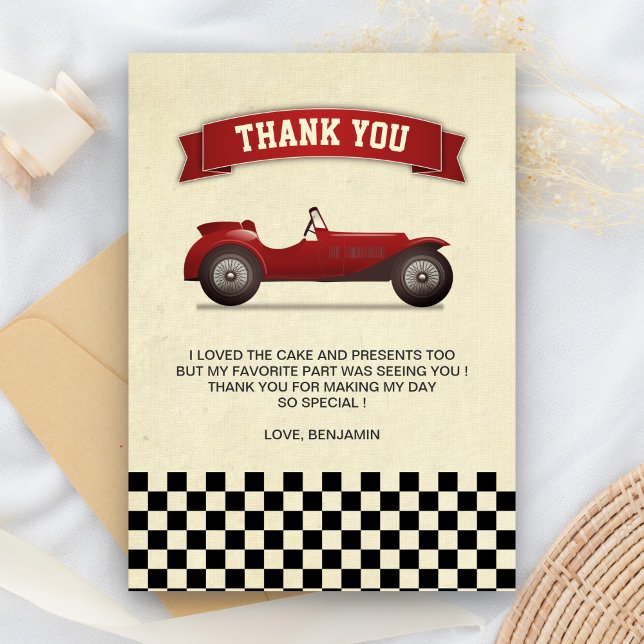 Cartão De Agradecimento Festa de Aniversário Infantil Carro de Corrida Ver (Criador carregado)