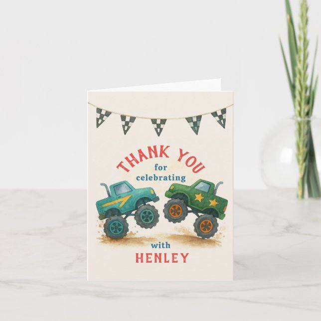 Cartão De Agradecimento Festa de Aniversário Infantil com Aquarela de Cami (Frente)