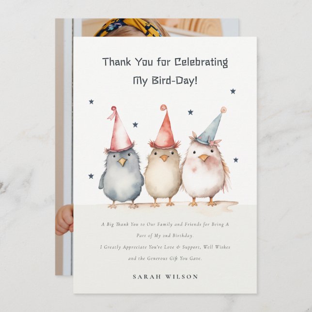 Cartão De Agradecimento Festa de Aniversário Infantil com Foto Personaliza (Frente/Verso)