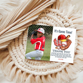 Cartão De Agradecimento Festa de Aniversário Infantil de Beisebol Azul Mar