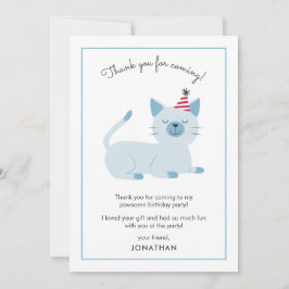 Cartão De Agradecimento Festa de Aniversário Infantil de Gato Fofa