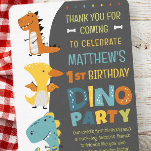Cartão De Agradecimento Festa de Aniversário Infantil Dino Dinossauro Fofo