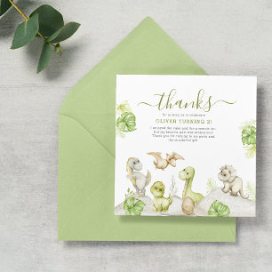 Cartão De Agradecimento Festa de Aniversário Infantil Dinossauro Aquarela