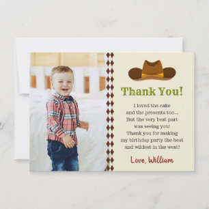 Cartão De Agradecimento Festa de Aniversário Infantil do Cowboy do Oeste S