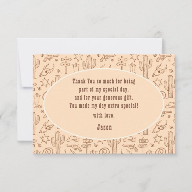 Cartão De Agradecimento Festa de aniversário infantil do cowboy do oeste s (Frente)