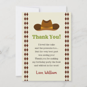 Cartão De Agradecimento Festa de Aniversário Infantil do Cowboy Rodeo Faro