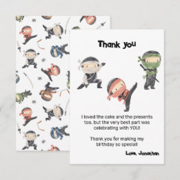 Cartão De Agradecimento Festa de Aniversário Infantil Ninja Guerreiro Fofa