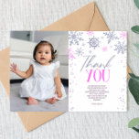 Cartão De Agradecimento Festa de aniversário Inverno ONEderland Rosa Floco<br><div class="desc">Este é um Cartões de agradecimentos de Festa de aniversário de floco de neve cor-de-rosa-derland Winter!</div>