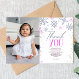 Cartão De Agradecimento Festa de aniversário Inverno ONEderland Rosa Floco