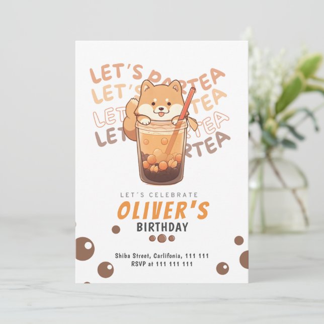 Cartão De Agradecimento Festa de aniversário Moderna Shiba Inu para Crianç (Em pé/Frente)