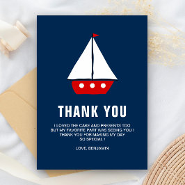 Cartão De Agradecimento Festa de Aniversário Náutica Barco à Vela Vermelho