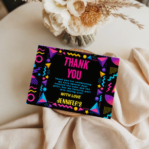 Cartão De Agradecimento Festa de Aniversário Personalizada com Neon Retrô 