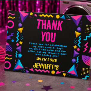 Cartão De Agradecimento Festa de Aniversário Personalizada com Neon Retrô 