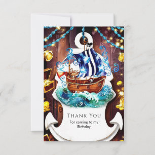 Cartão De Agradecimento Festa de Aniversário Pirata de Aventura Infantil B