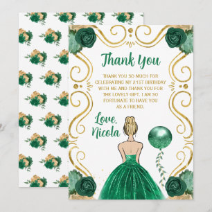 Cartão De Agradecimento Festa de Aniversário Princesa Loura Verde