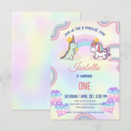 Cartão De Agradecimento Festa de aniversário Rainbow Unicorn & Dinossaur F