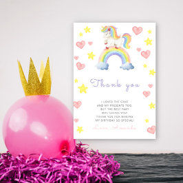 Cartão De Agradecimento Festa de aniversário Rainbow Unicorn obrigado você